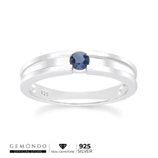 Gemondo แหวนเงินแท้ 925 Sterling Silver ชุบโรเดียม ประดับไพลิน (Blue Sapphire) ขนาด 3.5 มม. สไตล์แหวนเม็ดเดี่ยว