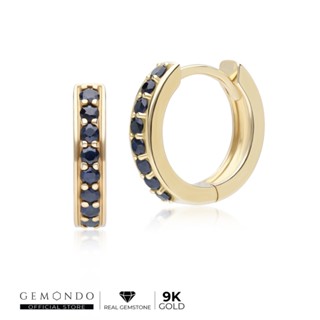 Gemondo ต่างหูทองคำ 9K ประดับไพลิน (Blue Sapphire) ทรงต่างหูห่วง ขนาด 12 มม.: ต่างหูทองแท้ ต่างหูพลอย ต่างหูห่วงทอง