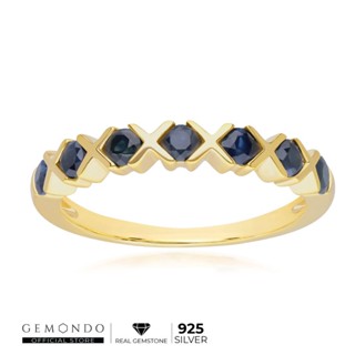 Gemondo แหวนเงินแท้ 925 ประดับไพลิน (Blue Sapphire) ดีไซน์แหวนกากบาท : แหวนพลอยผู้หญิง