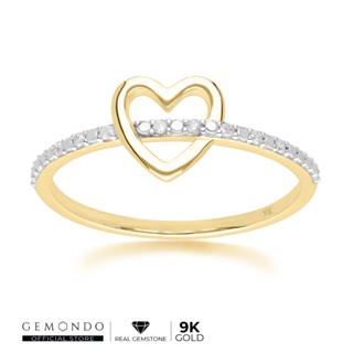 Gemondo แหวนทองคำ 9K ประดับเพชร (DIAMOND) บริเวณบ่าข้าง ดีไซน์แหวนทรงเปิดรูปหัวใจ : แหวนทอง แหวนหัวใจ แหวนเพชร