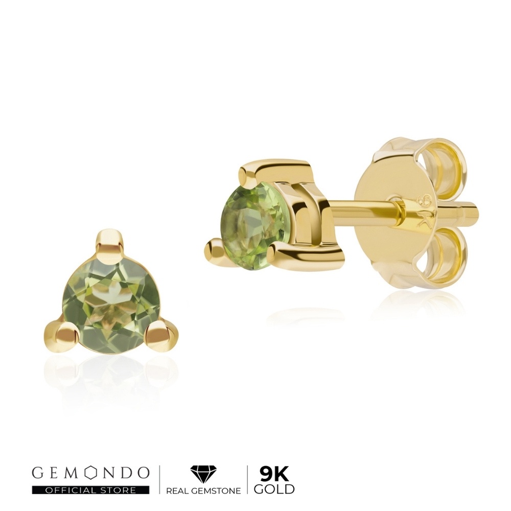 Gemondo ต่างหูเม็ดเดี่ยวทองคำ 9K ประดับเพอริดอท (Peridot) ฝัง 3 หนามเตย ทรงสตั๊ด