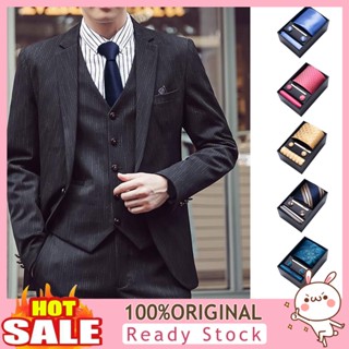 [B_398] 4Pcs/Set Smooth Texture Luxury Exquisite Gift Box Men Business Jacquard Print Tie Cufflinks Square Scarf Clip Set