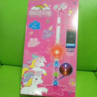 ไมโครโฟน ยูนิคอร์น  ของเล่นเสียบมือถือ Magical unicorn microphone toy ไมค์ มีขาตั้งกับพื้น ยืนร้องเพลงได้