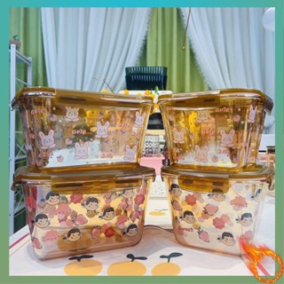 กล่องข้าวเข้าไมโครเวฟได้ อําพันสูง borosilicate แก้วการ์ตูนน่ารักที่มีฝาปิด appliqué ซุปถังกรอบกล่องปิดผนึกเตาอบไมโครเวฟ