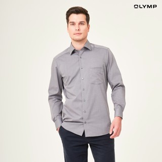 OLYMP LUXOR Shirt เสื้อเชิ้ต สีเทา ผ้าเท็กเจอร์ลายขัด ทรงหลวม ใส่สบาย รีดง่าย เสื้อเชิ้ตชาย