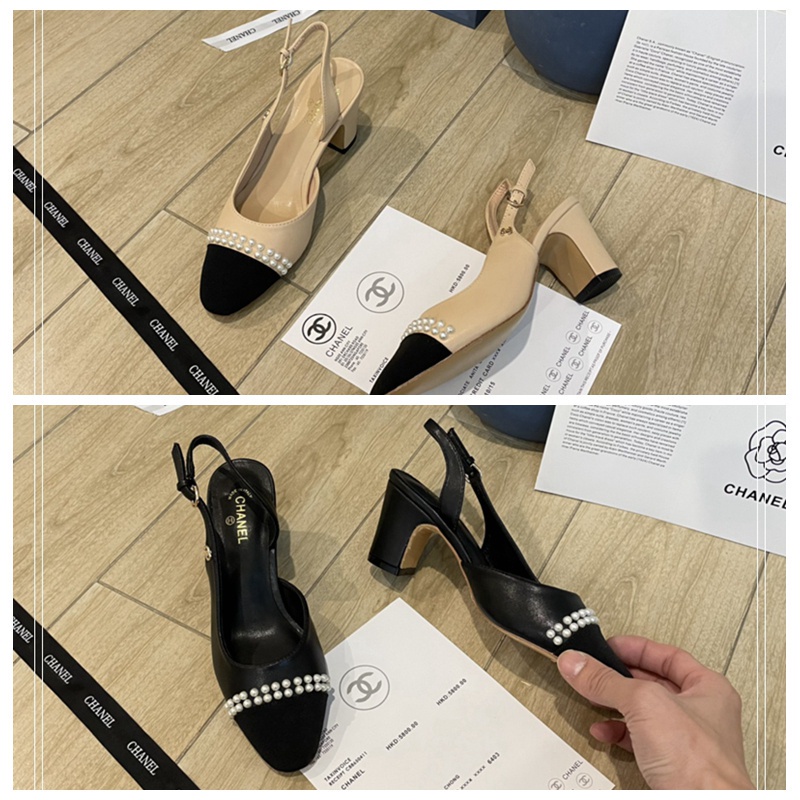 Chanel รองเท้าส้นสูงสตรี 6.5 ซม. สีมุกจับคู่ส้นหนา Super-migration Fashion Women s Shoes