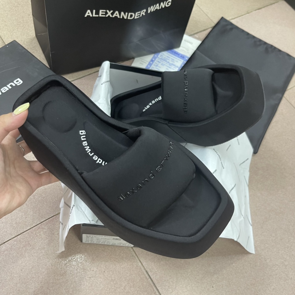 Alexander-wang* รองเท้าแตะแพลตฟอร์มรองเท้าส้นเตารีดแฟชั่นผู้หญิง (ความหนาด้านหน้า: 6 ซม. ส้น: 9.5 ซม.) 666 LXGN