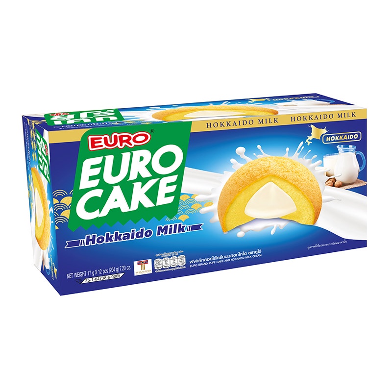 [พร้อมส่ง!!!] ยูโร่ พัฟเค้กสอดไส้ครีมนมฮอกไกโด 17 กรัม x 12 ชิ้นEuro Puff Cake and Hokkaido Milk Cream 17g x 12 pcs