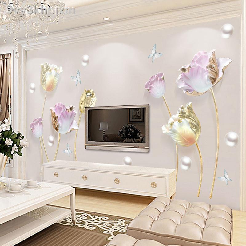 ♕✐Tulip 3D TV Background Wall Stickers Self-adhesive Bedroom Living Room Decoration Painting Room Wa