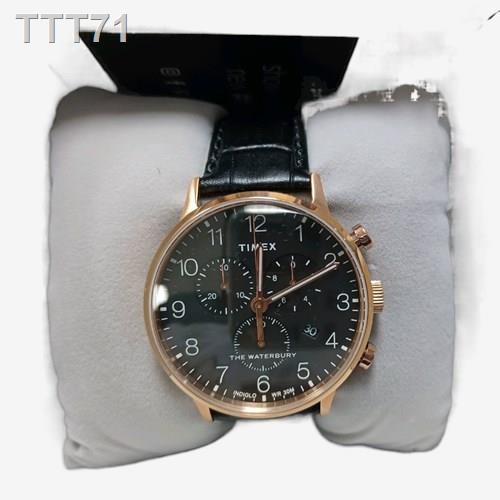 ☍♗♘Timex TW2R72000 นาฬิกาข้อมือผู้ชายและผู้หญิง สายหนัง Rose Gold Tone"