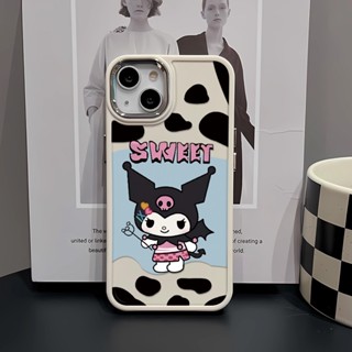 เคสโทรศัพท์มือถือ ซิลิโคน กรอบโลหะ ลายวัว kuromi สําหรับ iphone 14ProMax 11 13 12 7Plus 8 X XS Max