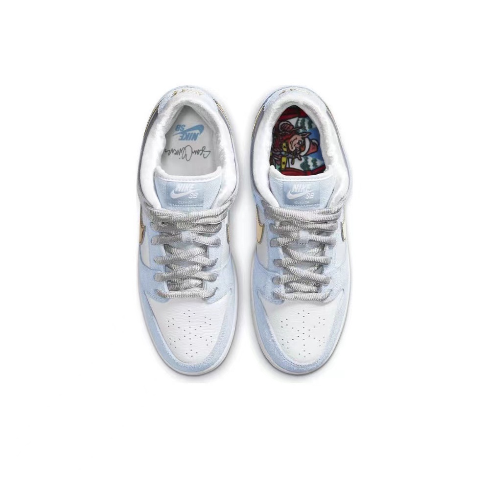 รองเท้าผ้าใบ nike❈✲ของแท้ Sean Cliver x Nike SB dunk LOW Pro QS สีขาวสีน้ำเงินทอง