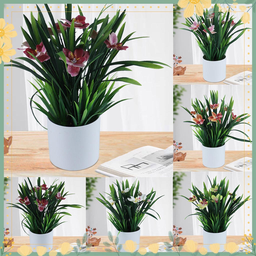 1 Set Artificial Potted Plant DIY Anti-fall Plastic Eye-catching Fake Orchid Flower for Office