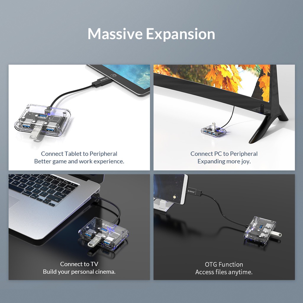 ORICO LV1U3-4A 4 ports USB3.0 Hub Clear โอริโก้ ฮับเพิ่มพอร์ต ยูเอสบี 3.0 จำนวน 4 พอร์ต สีใส