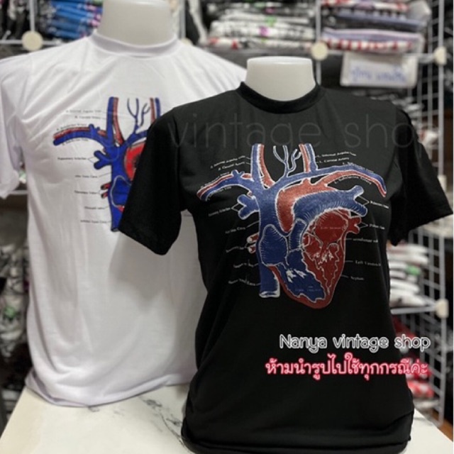 เสื้อยืดคอฟิต ผ้าบางวินเทจ ลายหัวใจ ขายดี [ M L ]