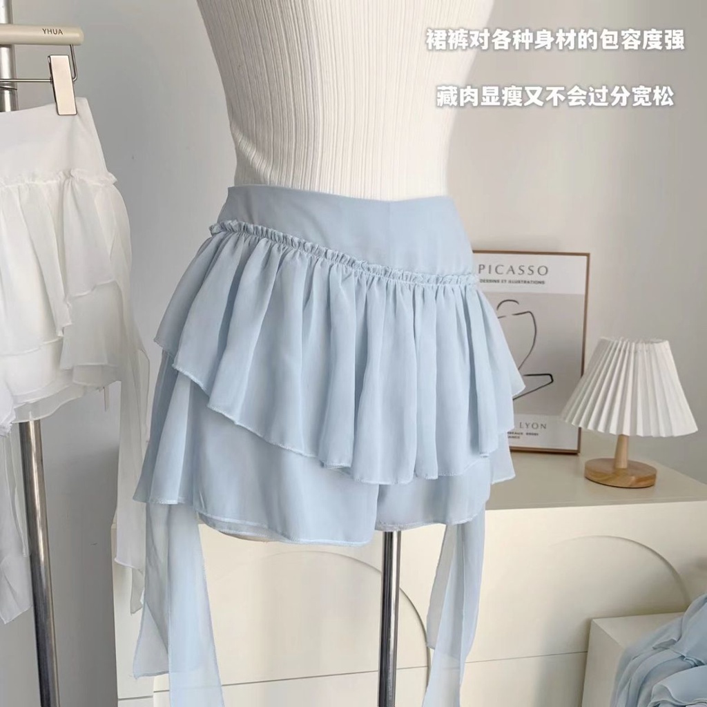 พร้อมส่งจ้า S-XL;ใหม่; เวอร์ชั่นเกาหลี; สีฟ้า/สีขาว; ขนาดบวก; อเนกประสงค์; ความปรารถนาที่บริสุทธิ์ ระทึกใจ; กระโปรง; ผ้