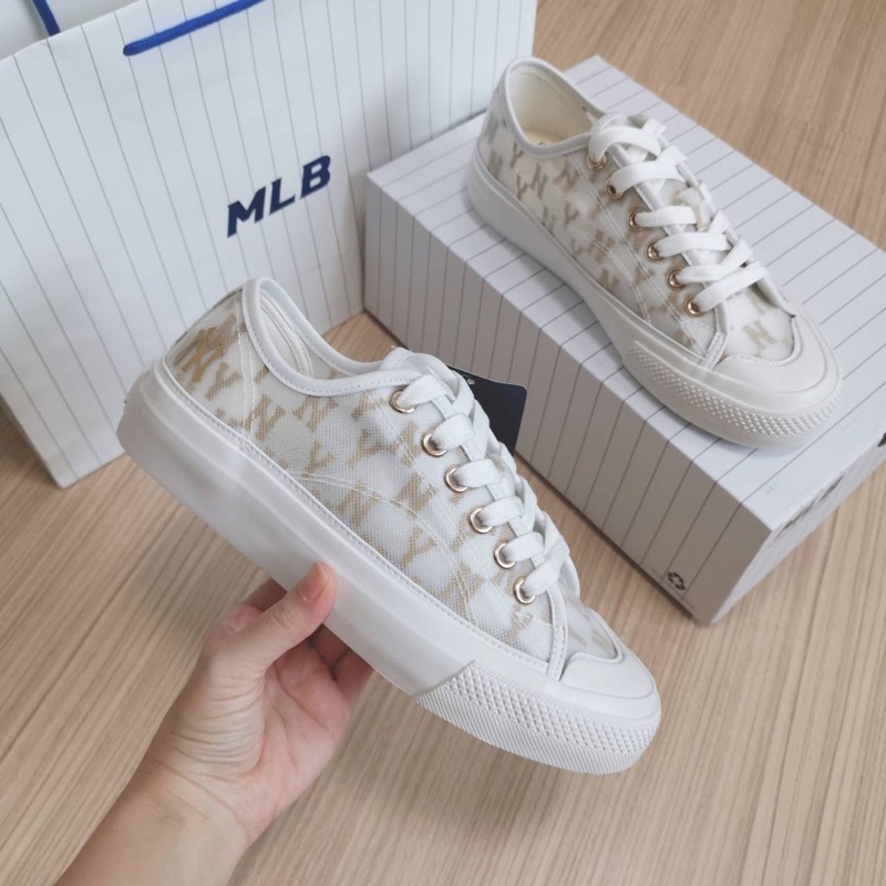 ✾☃พร้อมส่ง MLB Playball Mono Mesh NY รองเท้าสีขาวทองรองเท้าผ้าใบผู้ชาย