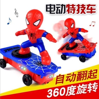 เบบี้คริสตัล Spider Warrior Stunt Scooter Spiderman Man Tumbling Body Light ของเล่นไฟฟ้าสำหรับเด็ก 360 องศาหมุน