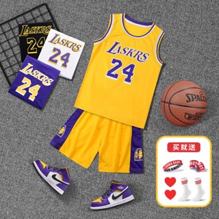 ชุดเครื่องแบบบาสเก็ตบอล สําหรับเด็ก เสื้อกีฬาแขนสั้น ลายทีม Lakers Jersey 24 Lakers แบบแห้งเร็ว สําหรับเด็กผู้ชาย และผู้หญิง