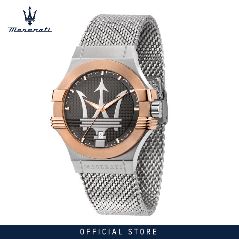 【2 Years Warranty】 Maserati Potenza 42mm Silver Stainless Steel Men's Quartz นาฬิกาข้อมือ R885310800