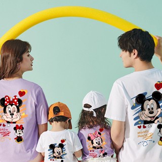 เสื้อยืดแขนสั้น ผ้าฝ้าย พิมพ์ลาย Mickey S แฟชั่นฤดูร้อน สําหรับครอบครัว แม่ และลูก