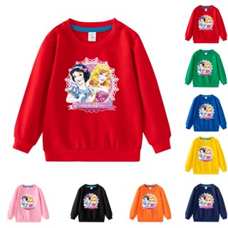 เสื้อกันหนาว แขนยาว คอกลม ผ้าฝ้าย ลายการ์ตูนเจ้าหญิง 8 สี สําหรับเด็ก EA024