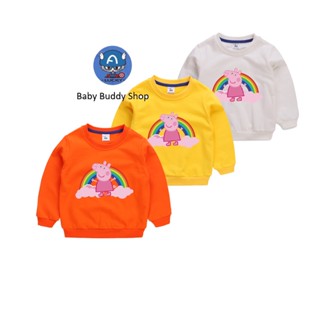 ** เฉพาะจุด ** Peppa Pig แฟชั่นสไตล์ใหม่ 10 สีเสื้อยืดแขนยาวเด็กเสื้อยืดผ้าฝ้ายแท้ (ขายส่งได้)