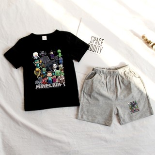 พร้อมส่ง 8 สี Minecraft  ชุดเซ็ทเด็กเสื้อยืด กางเกงขาสั้น ใส่ได้ทั้งเด็กชายและเด็กหญิง สุดเท่ แฟชั่น TZ002