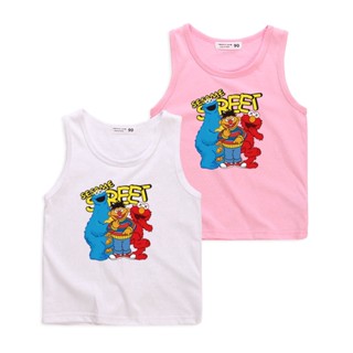 **พร้อมส่ง** เด็ก 8 จุดสีสูงฝ้าย Sesame Street การ์ตูนเสื้อกั๊กแขนกุดระบายอากาศในช่วงฤดูร้อนเสื้อยืด