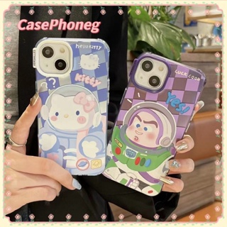 🍑CasePhoneg🍑ป้องกันการหล่น ขอบเต็ม iPhone 11 14 pro max การ์ตูน Hello Kitty บัซไลท์เยียร์ น่ารัก case for iPhone 12 13