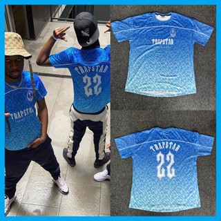 Trapstar เสื้อกันหนาว แขนสั้น ไล่โทนสี สีฟ้า สไตล์อเมริกัน (ไซซ์ S-XL)