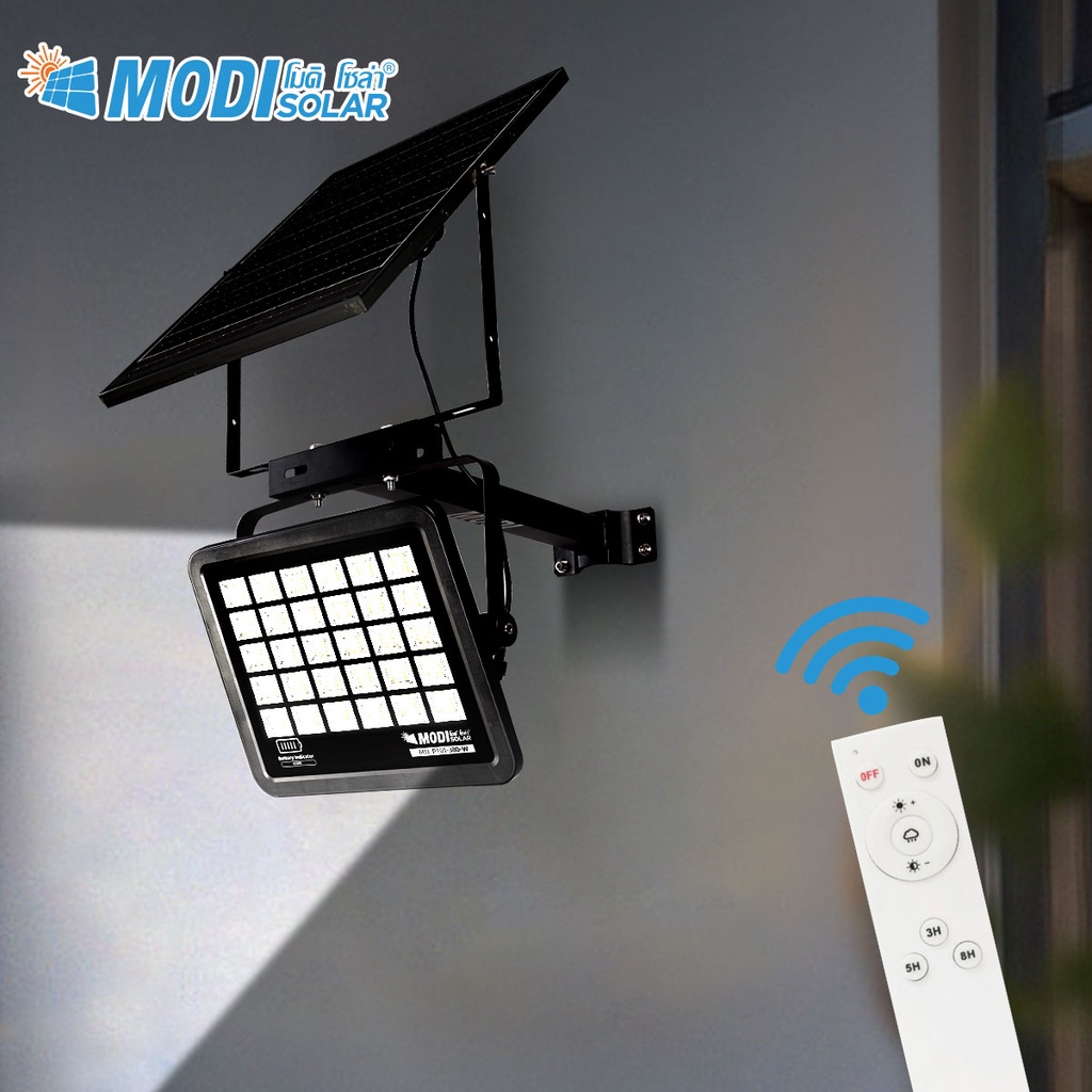 MODI ไฟสปอตไลท์โซล่าเซลล์ 180W280W380W แสงขาว Day light รีโมทคอนโทรล พลังงานแสงอาทิตย์ ส่องป้ายโฆษณา