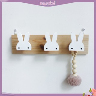 (xavexbxl) Cute Rabbit Star Car 3 Hooks Wooden Wall-Mounted Hanger Kids Room Decoration