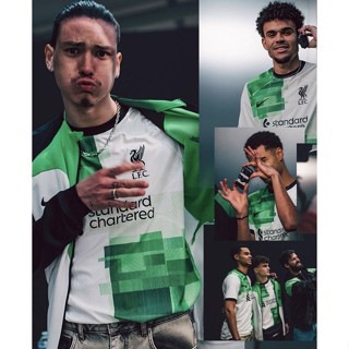 เสื้อเเข่งชุดเยือนทีมลิเวอร์พูลเกรดนักเตะ NIKE LIVERPOOL 2023/2024 AWAY PLAYER JERSEY - WHITE/GREEN SPARK/BLACK