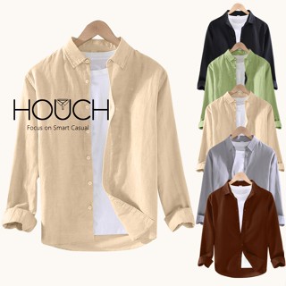 Houch พร้อมส่ง COD M-3XL เสื้อเชิ๊ตผู้ชายแขนยาว  สีพื้นเสื้อเชิ้ตทำงานมีกระดุม เนื้อผ้า cotton linen เสื้อเชิ้ตสีพื้น Long-Sleeve Mandarin Collar Shirt ผ้านิ่มนุ่ม เบา ใส่สบาย ไม่ต้องรีด ระบายความร้อนได้ยอดเยี่ยม ผ้าคุณภาพดี