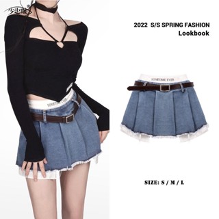 ☏﹉✲[Y2K Skirt] กระโปรงยีนยาว จับจีบ สองชิ้น แฟชั่นฤดูร้อน สําหรับเด็กผู้หญิง