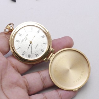 นาฬิกา Vintage มือสองญี่ปุ่น Pocket Watch นาฬิกาพกwith ALARMระบบQUARTZทรงกลม กรอบทอง หน้าปัดตัวเลขโรมัน หน้าปัด 45มม