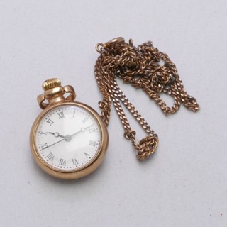 นาฬิกา Vintage มือสองญี่ปุ่น Pocket Watch นาฬิกาพกระบบQUARTZ พร้อมโซ่ ทรงกลม กรอบทอง หน้าปัดตัวเลขโรมัน หน้าปัด 41มม