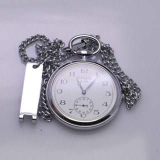 นาฬิกา Vintage มือสองญี่ปุ่น Pocket Watch นาฬิกาพก SUCCESS ALBA V707 9000  พร้อมโซ่ ทรงกลม กรอบเงิน หน้าขาว หน้าปัด 37มม