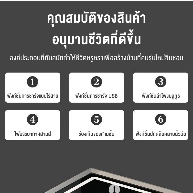 BAIERDI โต๊ะข้างเตียงอัจฉริยะ ชาร์จไร้สาย ล็อคลายนิ้วมือ thumbnail 8