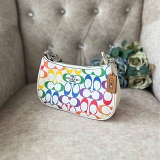💥สวยมาก🌈🌈กระเป๋าสะพายไหล่ NEW COACH Teri Shoulder Bag In Rainbow Signature Canvasขนาด : 9 1/2"