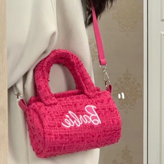[พร้อมส่ง] กระเป๋าสะพายไหล่ ทรงกระบอก ปักลายตัวอักษร ขนาดเล็ก แบบพกพา สไตล์เกาหลี สําหรับผู้หญิง