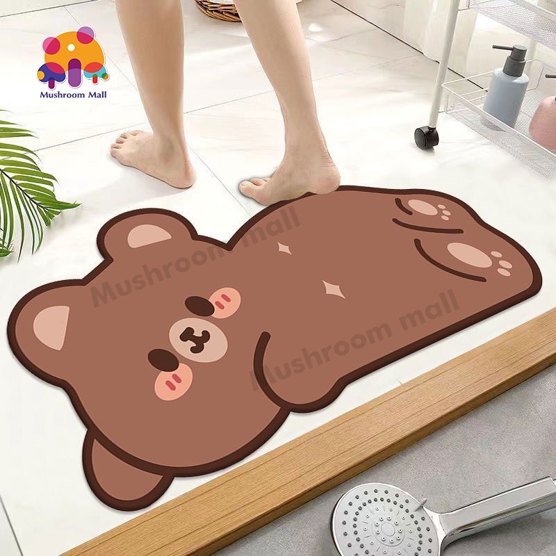 Mushroom Mall พรมเช็ดเท้าห้องน้ำ ด้านล่างเป็นยางกันลื่น พรมกันลื่น นิ่ม ซับน้ำได้ดี แห้งเร็ว ทำความสะอาดง่าย - รูปที่ 3