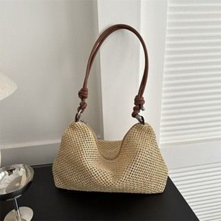 ◎❐Idyllic Summer Straw Bag Women 2023 New Girls Retro Folds Contrast Color Handbag Versatile Diagonal