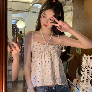 △✌เสื้อสายเดี่ยวดอกไม้สดขนาดเล็กสไตล์ฝรั่งเศสหญิง 2023 ฤดูใบไม้ผลิใหม่ปรารถนาที่บริสุทธิ์ลูกไม้ขึ้นหวานและเผ็ด