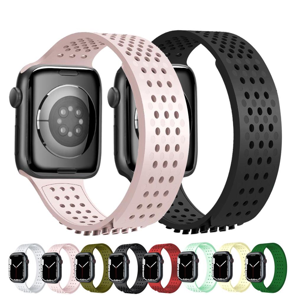 ۩❏✒Silicone Band For Apple Watch Strap 44mm 40mm 45mm 41mm 42mm 38mm 44 45 mm Breathable bracelet iWatch series 3 4 5 se