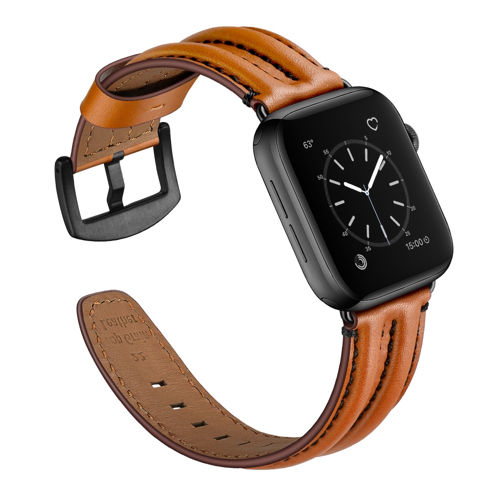 ❒Strap for Apple Watch Band 44mm 40mm 42mm 38mm Double keel Genuine Leather belt bracelet for iWatch series 6 SE 5 4 3 4