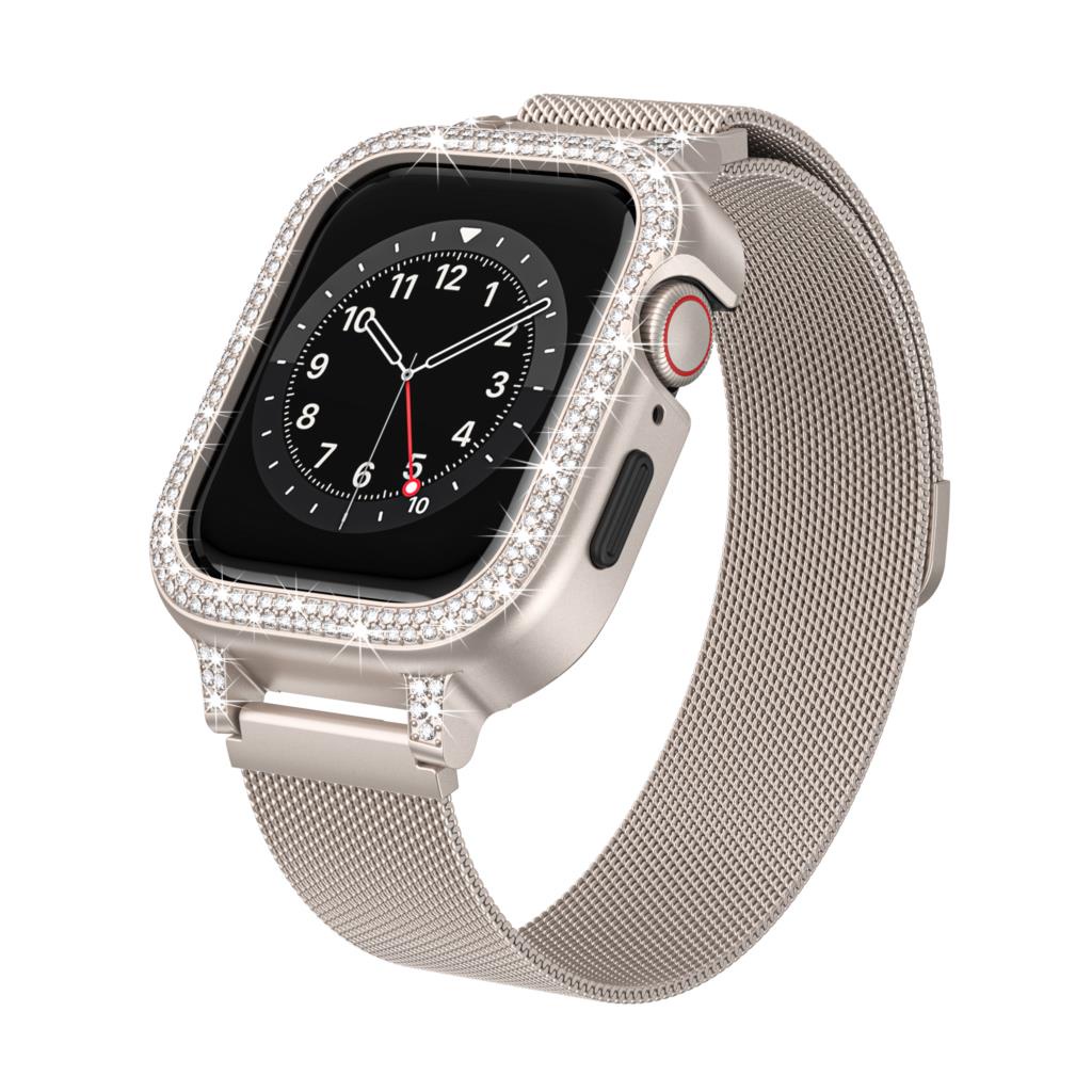 ▦Milanese Loop Strap for Apple Watch Band 40mm 44mm 41mm 45mm Magnetic Bracelet+diamond Case Correa iwtch serie 8 7 6 5