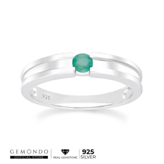 Gemondo แหวนเงินแท้ 925 Sterling Silver ชุบโรเดียม ประดับมรกต (Emerald) ขนาด 3.5 มม. สไตล์แหวนเม็ดเดี่ยว