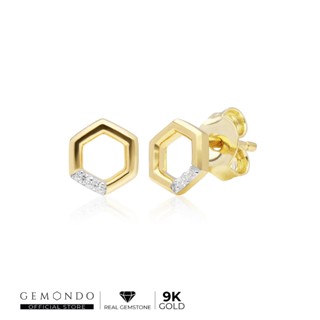 Gemondo ต่างหูทองคำ 9K ประดับเพชร (DIAMOND) ดีไซน์ต่างหูสตัดทรงเปิด รูปทรงเรขาคณิตหกเหลี่ยม : ต่างหูทอง ต่างหูเพชร